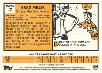 2012 Topps Heritage Minor League #72 Brad Miller Back