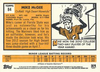 2012 Topps Heritage Minor League #84 Mike McGee Back