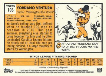 2012 Topps Heritage Minor League #106 Yordano Ventura Back