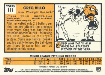 2012 Topps Heritage Minor League #111 Greg Billo Back