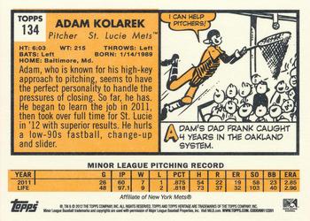 2012 Topps Heritage Minor League #134 Adam Kolarek Back