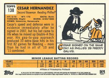 2012 Topps Heritage Minor League #138 Cesar Hernandez Back