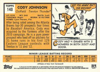 2012 Topps Heritage Minor League #140 Cody Johnson Back