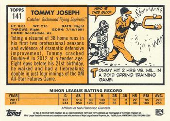 2012 Topps Heritage Minor League #141 Tommy Joseph Back