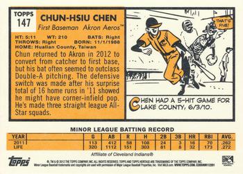 2012 Topps Heritage Minor League #147 Chun-Hsiu Chen Back