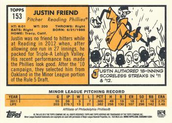 2012 Topps Heritage Minor League #153 Justin Friend Back