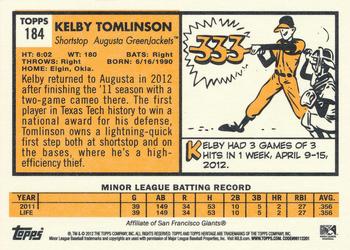 2012 Topps Heritage Minor League #184 Kelby Tomlinson Back