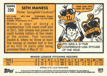 2012 Topps Heritage Minor League #200 Seth Maness Back