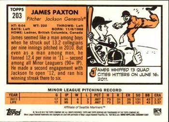 2012 Topps Heritage Minor League #203 James Paxton Back