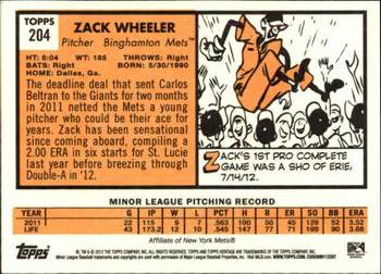 2012 Topps Heritage Minor League #204 Zack Wheeler Back