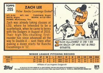 2012 Topps Heritage Minor League #205 Zach Lee Back
