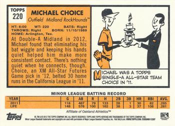 2012 Topps Heritage Minor League #220 Michael Choice Back