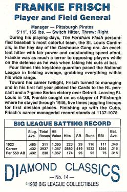 1982-83 Diamond Classics #14 Frankie Frisch Back