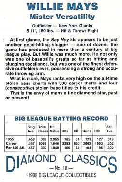 1982-83 Diamond Classics #18 Willie Mays Back