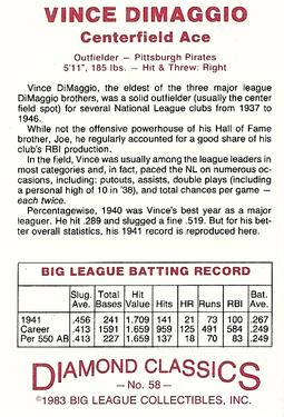 1982-83 Diamond Classics #58 Vince DiMaggio Back