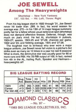1982-83 Diamond Classics #97 Joe Sewell Back
