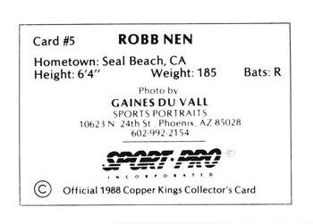 1988 Sport Pro Butte Copper Kings #5 Robb Nen Back