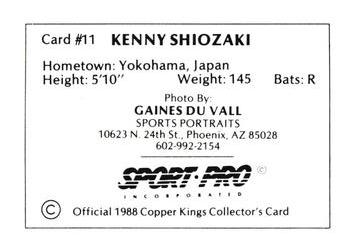 1988 Sport Pro Butte Copper Kings #11 Kenny Shiozaki Back