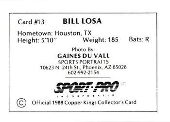 1988 Sport Pro Butte Copper Kings #13 Bill Losa Back
