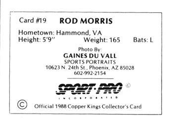 1988 Sport Pro Butte Copper Kings #19 Rod Morris Back