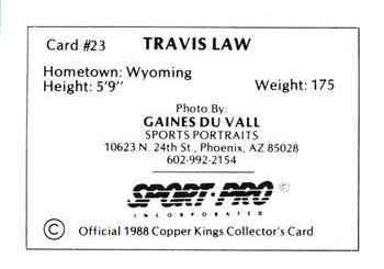 1988 Sport Pro Butte Copper Kings #23 Travis Law Back