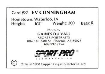 1988 Sport Pro Butte Copper Kings #27 Ev Cunningham Back