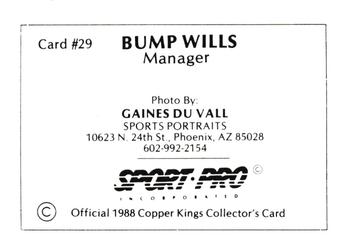 1988 Sport Pro Butte Copper Kings #29 Bump Wills Back