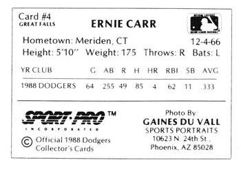 1988 Sport Pro Great Falls Dodgers #4 Ernie Carr Back