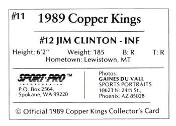 1989 Sport Pro Butte Copper Kings #11 Jim Clinton Back
