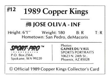 1989 Sport Pro Butte Copper Kings #12 Jose Oliva Back