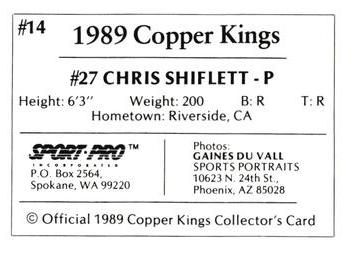 1989 Sport Pro Butte Copper Kings #14 Chris Shiflett Back