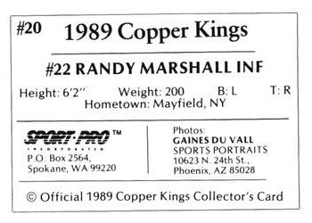 1989 Sport Pro Butte Copper Kings #20 Randy Marshall Back