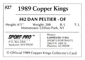 1989 Sport Pro Butte Copper Kings #27 Dan Peltier Back