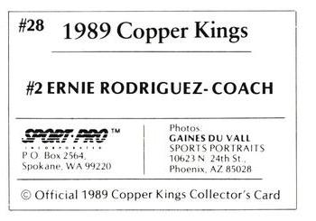 1989 Sport Pro Butte Copper Kings #28 Ernie Rodriguez Back