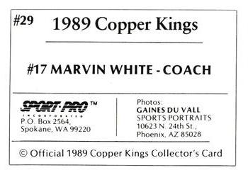 1989 Sport Pro Butte Copper Kings #29 Marvin White Back