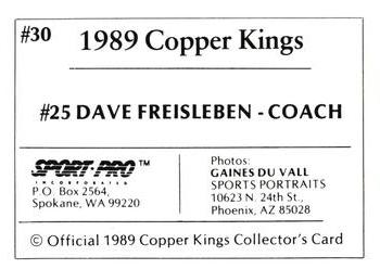 1989 Sport Pro Butte Copper Kings #30 Dave Freisleben Back
