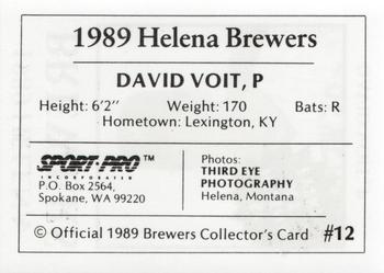 1989 Sport Pro Helena Brewers #12 David Voit Back