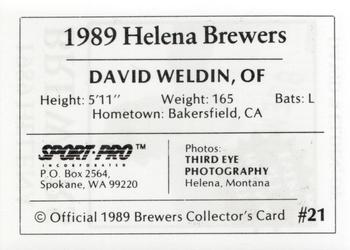 1989 Sport Pro Helena Brewers #21 David Weldin Back