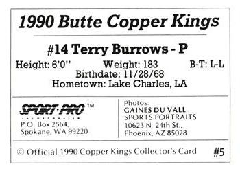 1990 Sport Pro Butte Copper Kings #5 Terry Burrows Back