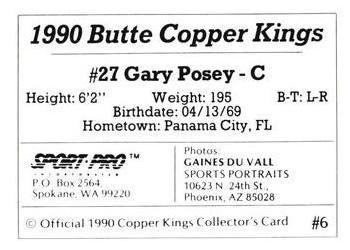 1990 Sport Pro Butte Copper Kings #6 Gary Posey Back