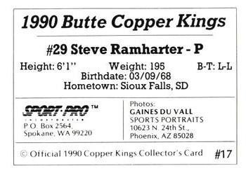 1990 Sport Pro Butte Copper Kings #17 Steve Ramharter Back