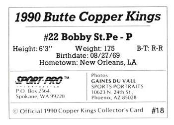 1990 Sport Pro Butte Copper Kings #18 Bobby St. Pe Back