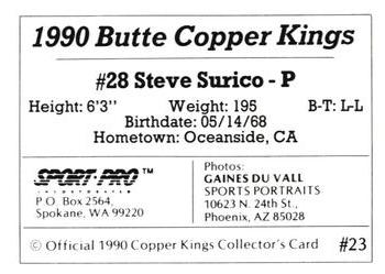 1990 Sport Pro Butte Copper Kings #23 Steve Surico Back