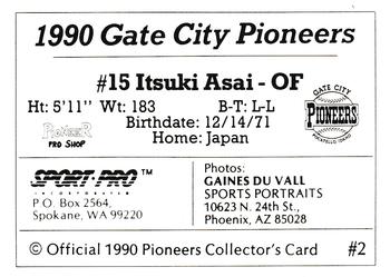 1990 Sport Pro Gate City Pioneers #2 Itsuki Asai Back