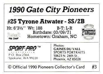 1990 Sport Pro Gate City Pioneers #3 Tyrone Atwater Back