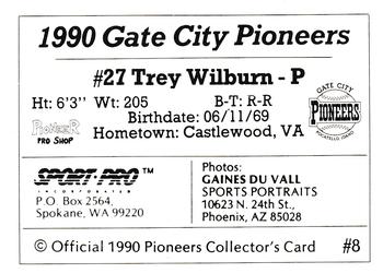 1990 Sport Pro Gate City Pioneers #8 Trey Wilburn Back