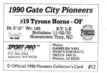 1990 Sport Pro Gate City Pioneers #12 Tyrone Horne Back