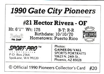 1990 Sport Pro Gate City Pioneers #20 Hector Rivera Back