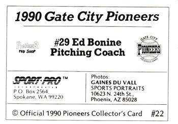 1990 Sport Pro Gate City Pioneers #22 Ed Bonine Back