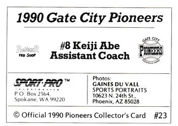 1990 Sport Pro Gate City Pioneers #23 Keiji Abe Back
